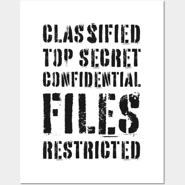 Classified Files Typography Stack (Black) Wall Art by John Uttley